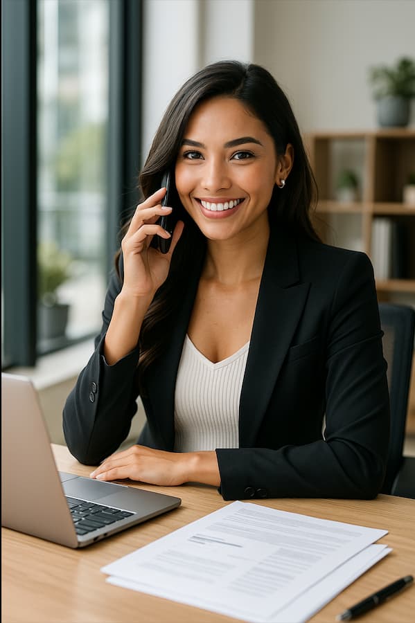 Chica feliz hablando por teléfono